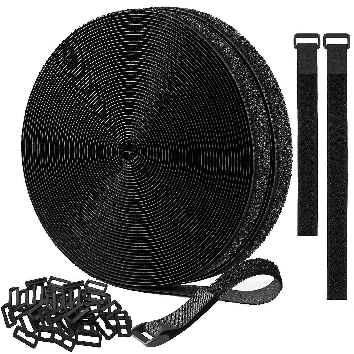 Hook and Loop Straps 1'x32Ft Roll with 48 Buckles, Reusable CuttoLength Cable Ties for Cord Organization