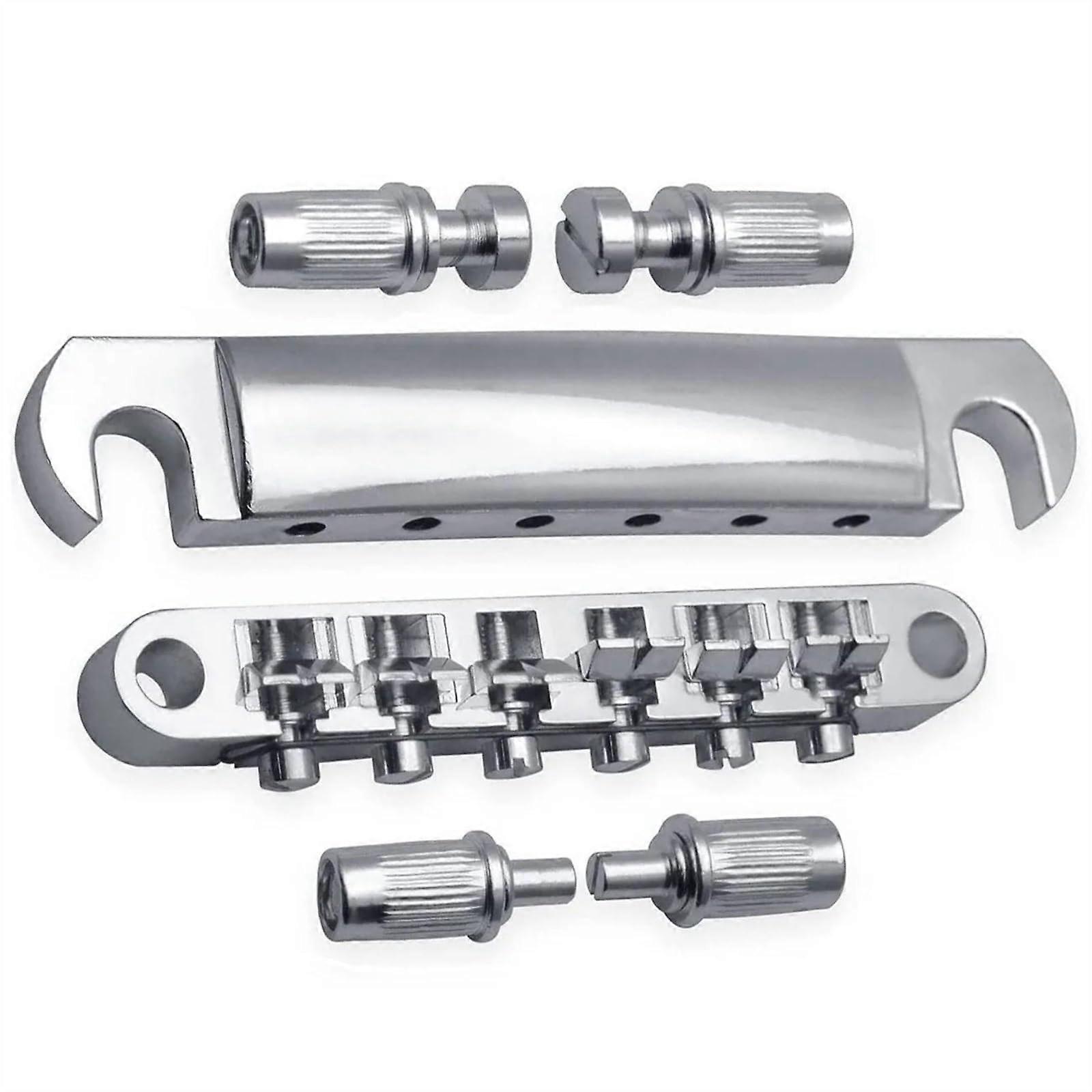 Roller Saddle Bridge Set Silver Adjustable Tailpiece for SG Electric Guitar with Arched Neck