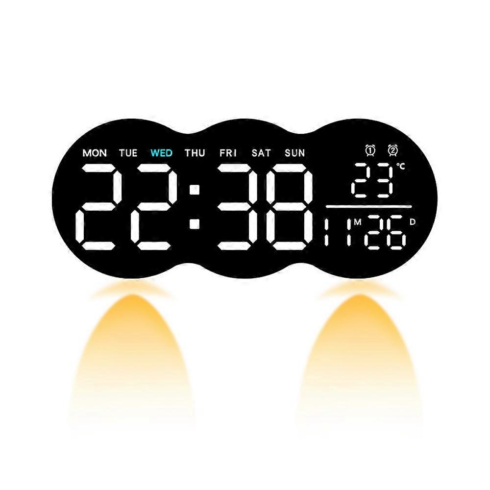 Multi-functional Digital Wall Clock Remote Control with Ambient LED Light Wall-mounted Electronic Clock Two Set Alarms