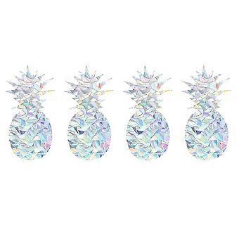 4 feuilles exquis en forme d’ananas autocollants décalcomanies décoratives de réfraction de fenêtre