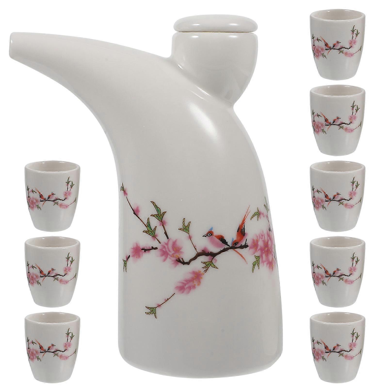 Ceramic Sake Kettle Traditional Wine Pot with Function for Drinking 1Set