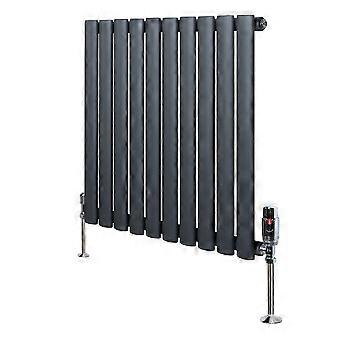 Oval Single Column Radiator 600mm x 600mm & TRV Chrome Valves Modern Designer Single Panel Central
