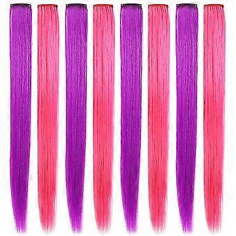 KATEA perruque rose et violet pièces pour ados clip droit dans extensions de cheveux colorés pour fille (rose violet)