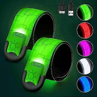 Oplaadbare LED-armband 2-pack, hoge zichtbaarheid reflecterende hardloopkleding voor nachtveiligheid, oplichtende armbanden voor nachtelijk wandelen, fietsen, hardlopen cadeau