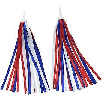 Patriotic Red White Blue Bike Streamers, Fabric Ribbon Tassels for Bicycle Scooter Tricycle Handlebar, Independence Day Decorations