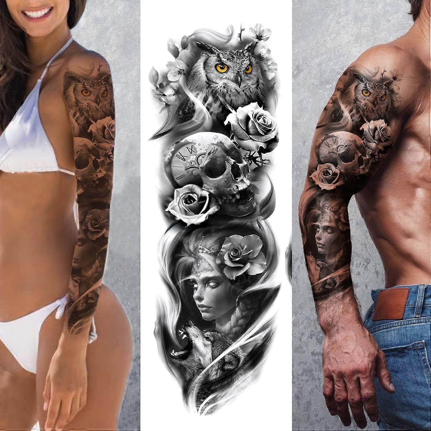 Waterproof Temporary Tattoo Sleeve for Full Arm Coverage, Realistic 3D Design, Easy Application