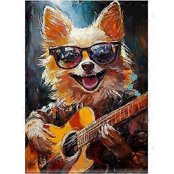 German Spitz Rock Star Jigsaw Puzzle - Musician Dog Playing Guitar on Stage - Decor Puzzles for Music Enthusiasts SQZ638