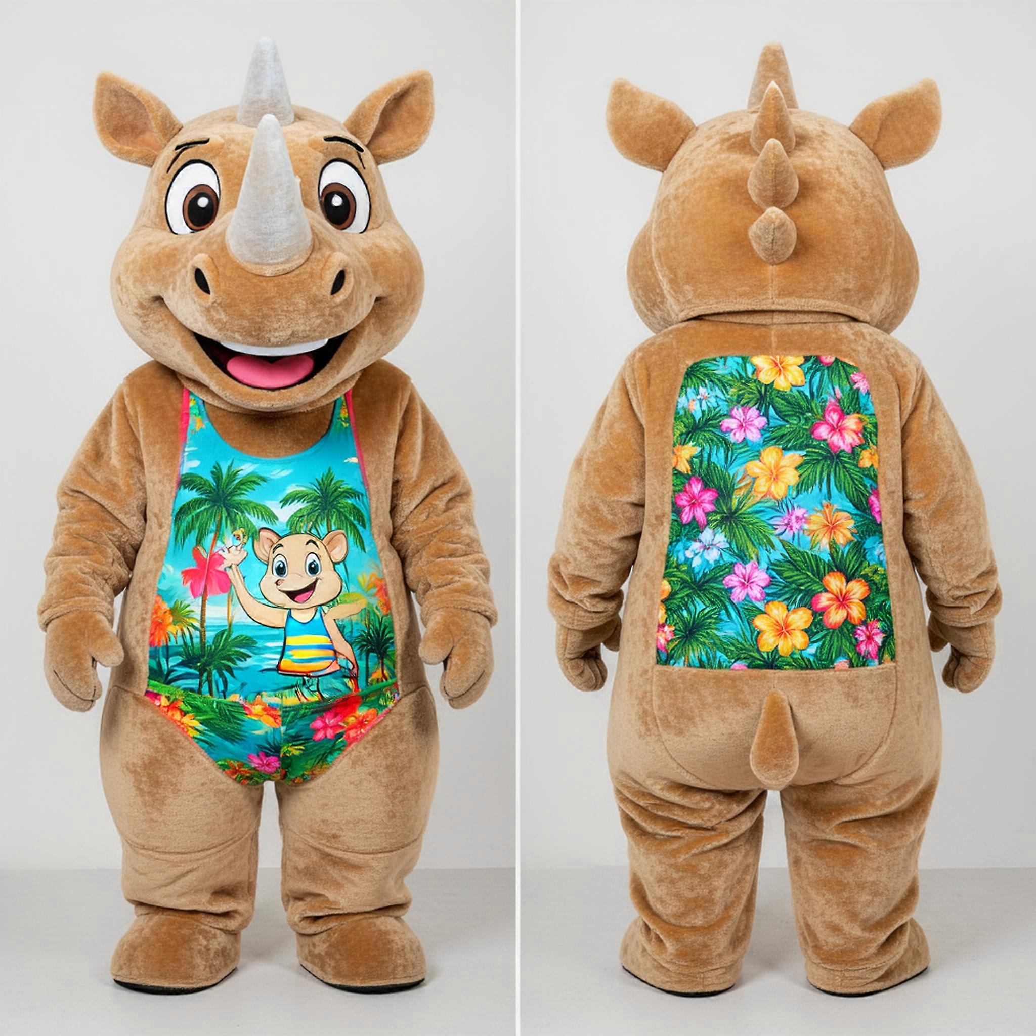 MASTICOT Tan Plush Friendly Rhinoceros Mascot