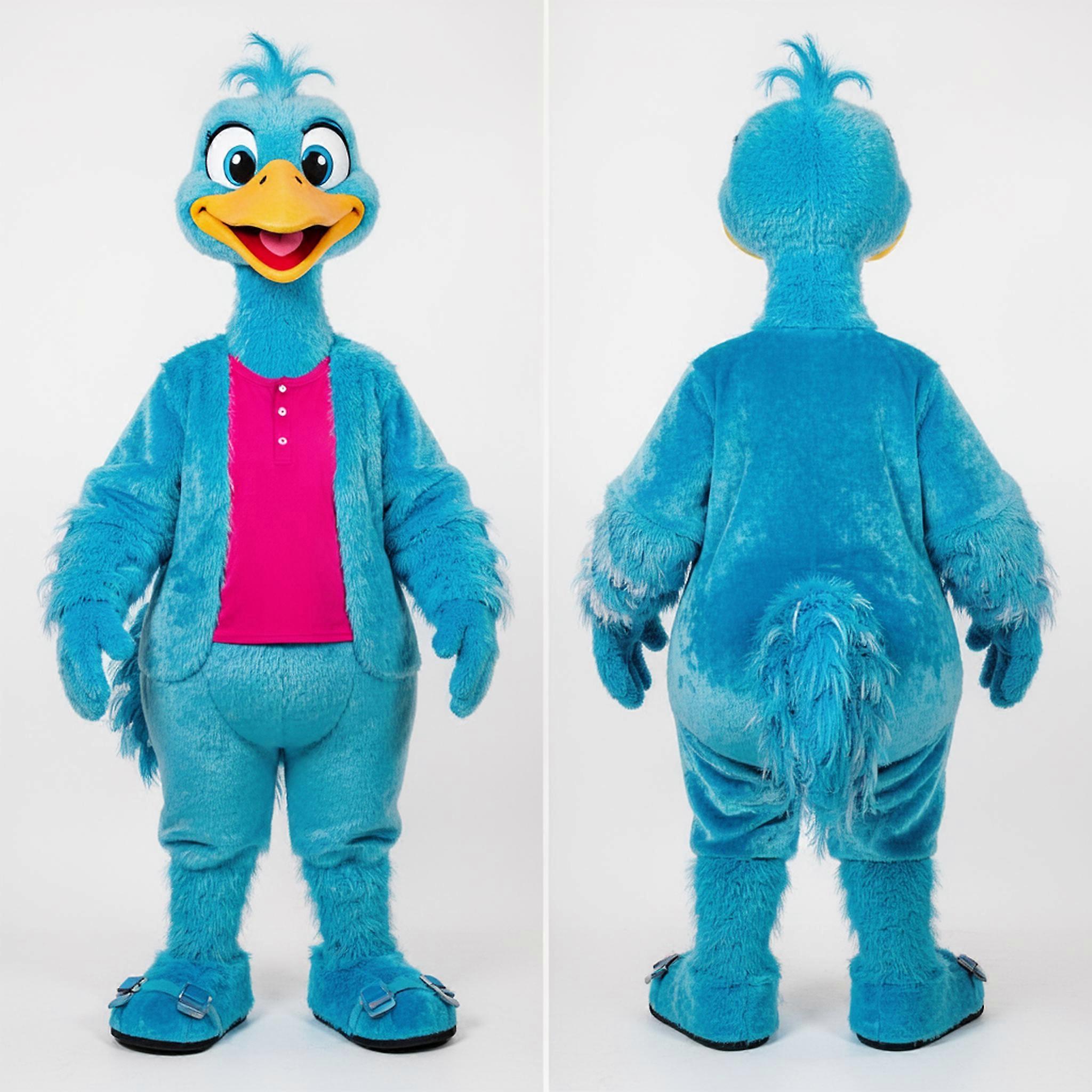 MASTICOT Cyan Plush Ostrich Mascot