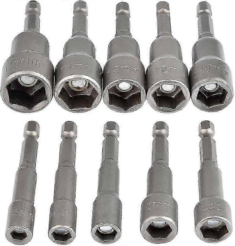 10pcs Magnetic Hex Socket Set 6-15mm Impact Driver, Magnetic Hex Socket Wrenches Set Magnetic 1/4 Hex Socket Socket Adapter Tool