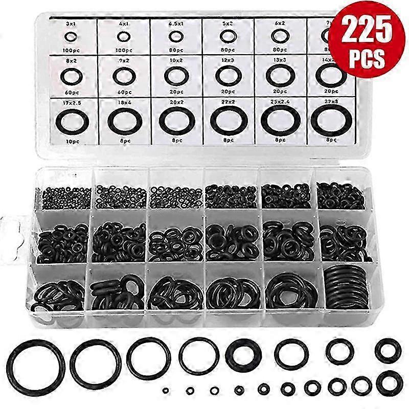 225 Black Rubber O-Ring Assortment