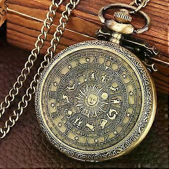 Bronzen Vintage Tarot Herdenkingszakhorloge met Sterrenbeeld Gelukszon Maan Ketting Herdenkingshorloge voor Jongens Kinderen Relogio Saa