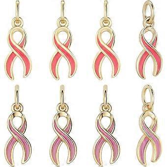 8Pcs 2 Colors Cancer Ribbon Charms Enamel 18K Gold Plated Breast Cancer Awareness Hope Charm for Jewelry Making DIY Necklace Bracelet
