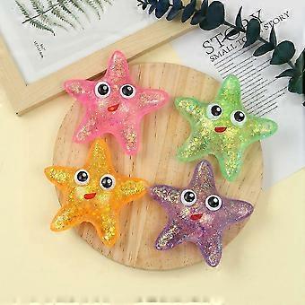 Glitter Liquid Filled Starfish Squishy Stress Balls,Cute Cartoon Face Squeeze Fidget Toy,Soft Transparent Glitter Star Vent Toy For Anxiety_yzad