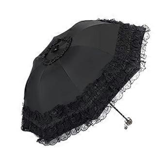 Automatic Folding Umbrella with UV Protection Canopy, Wind Resistant Black Lace Parasol for Women