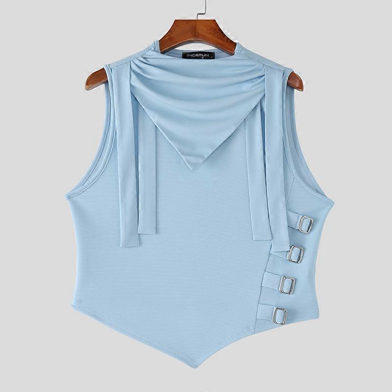 INCERUN Men Sleeveless Patchwork Irregular Fitted Cropped Tank Tops Undershirts