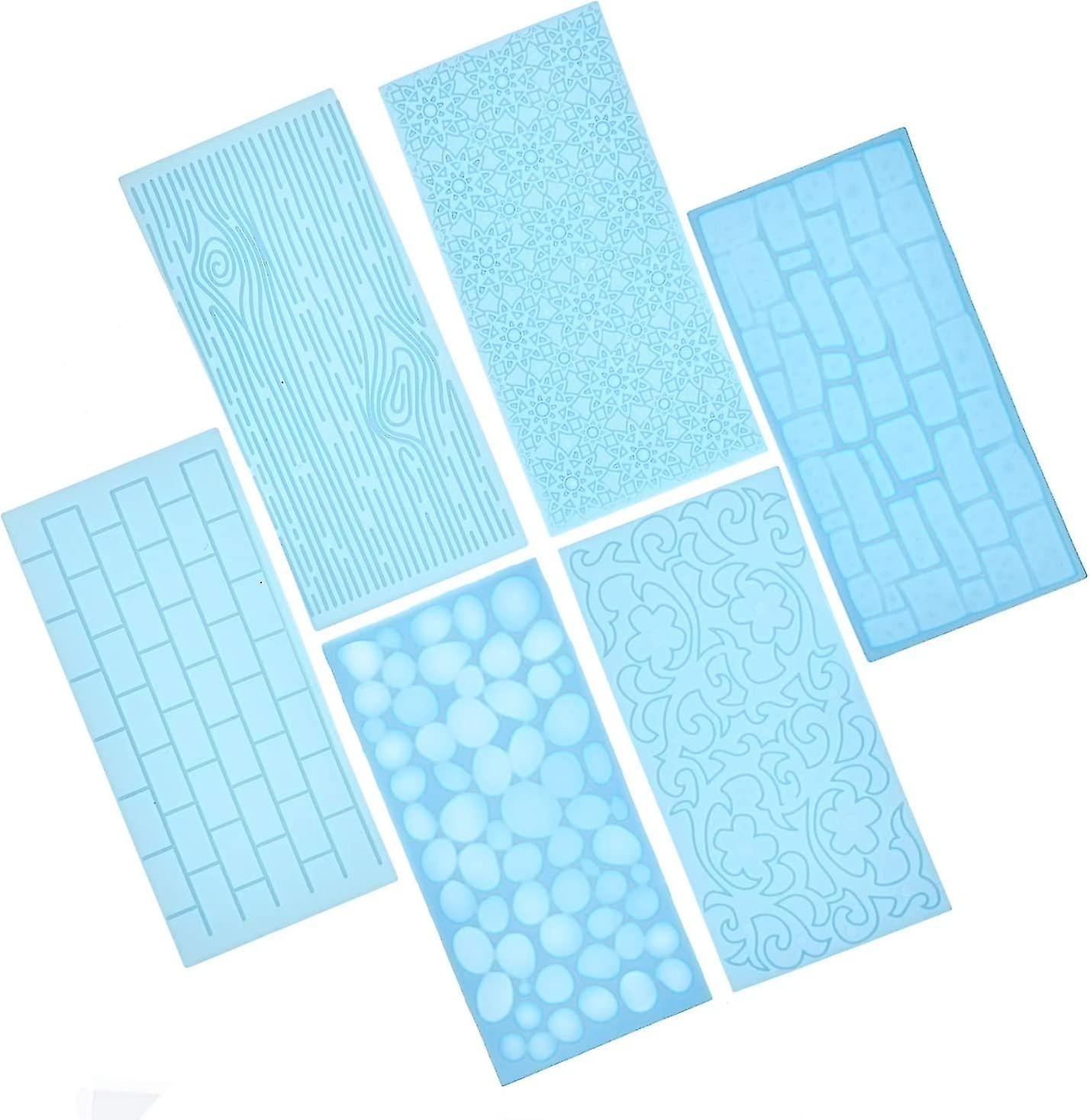 6 Pcs Fondant Impression Mat Mold Set, Flower/brick Wall/embossed Tree Bark/cobblestone/stone Wall Tex