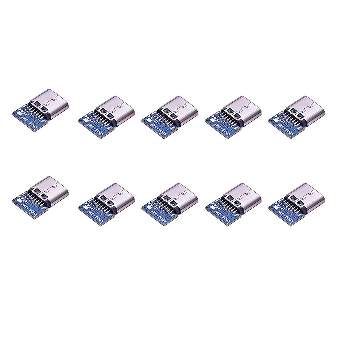 10 Pcs USB 3.1 Type C Connector 14 Pin Female Socket Receptacle Through Holes PCB 180 Vertical Shie
