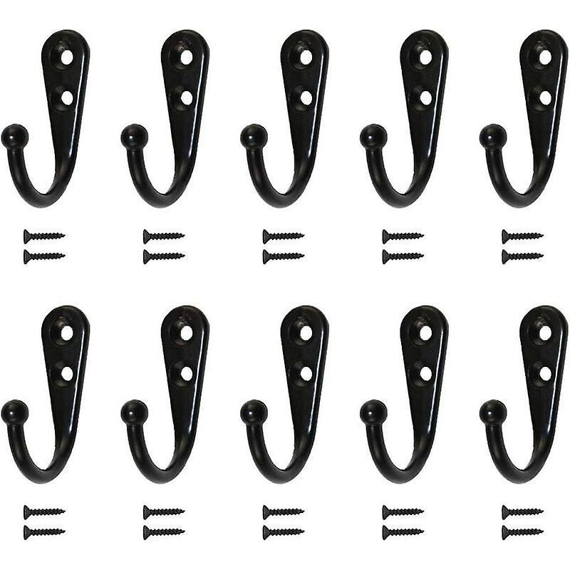 10 pcs Single Hooks Black Wall Hooks Coat Rack Black Fitted with Mounting Screws