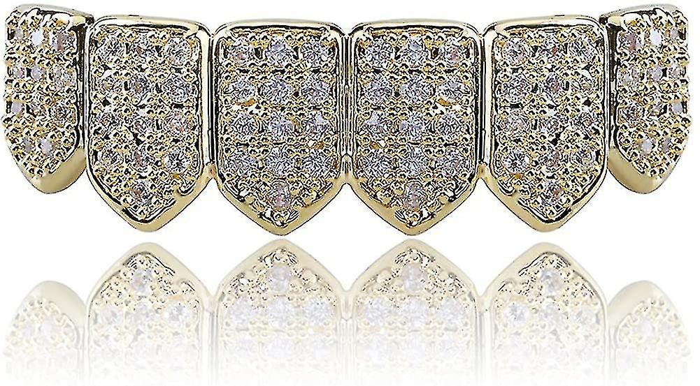 18k Gold Plated Macro Pave Cz Iced-out Grillz With Extra Molding Bars Included