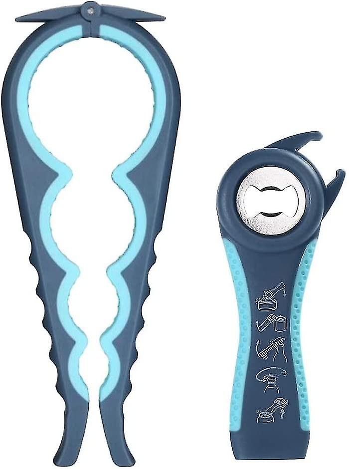 2022 Latest Jar Opener, 5 In 1 Multi Function Bottle Opener Ring Pull Can Opener Kit(grey Blue)