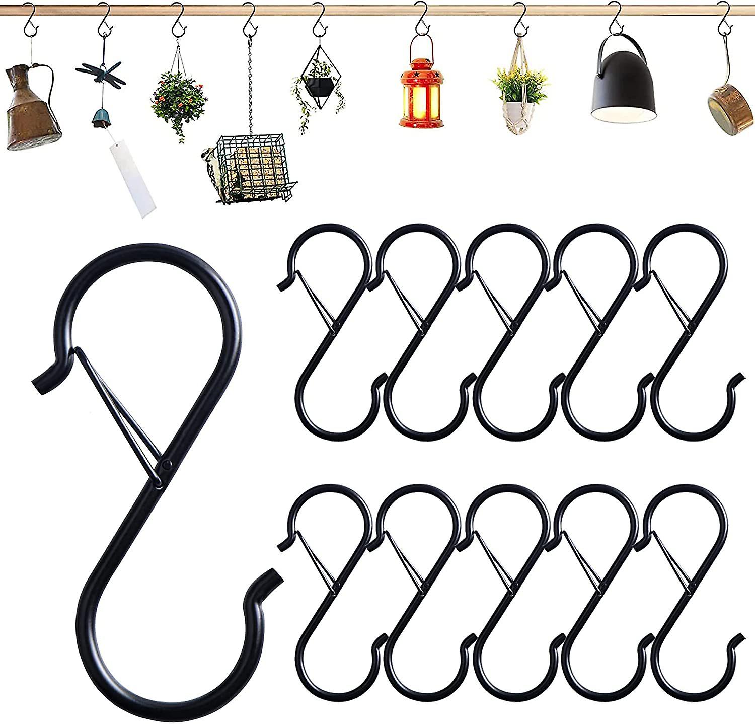 Black Pack Hooks For Hanging, Heavy Duty Hooks With Safety Buckle Shaped Hooks (Black) Size 10
