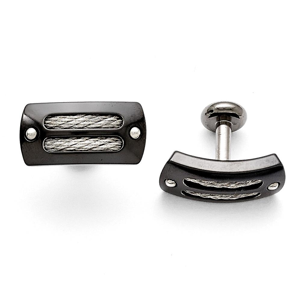 Titanium Ster.sil Black Ti Polished With Cable Inlay Cuff Links-Cuff Link for Men