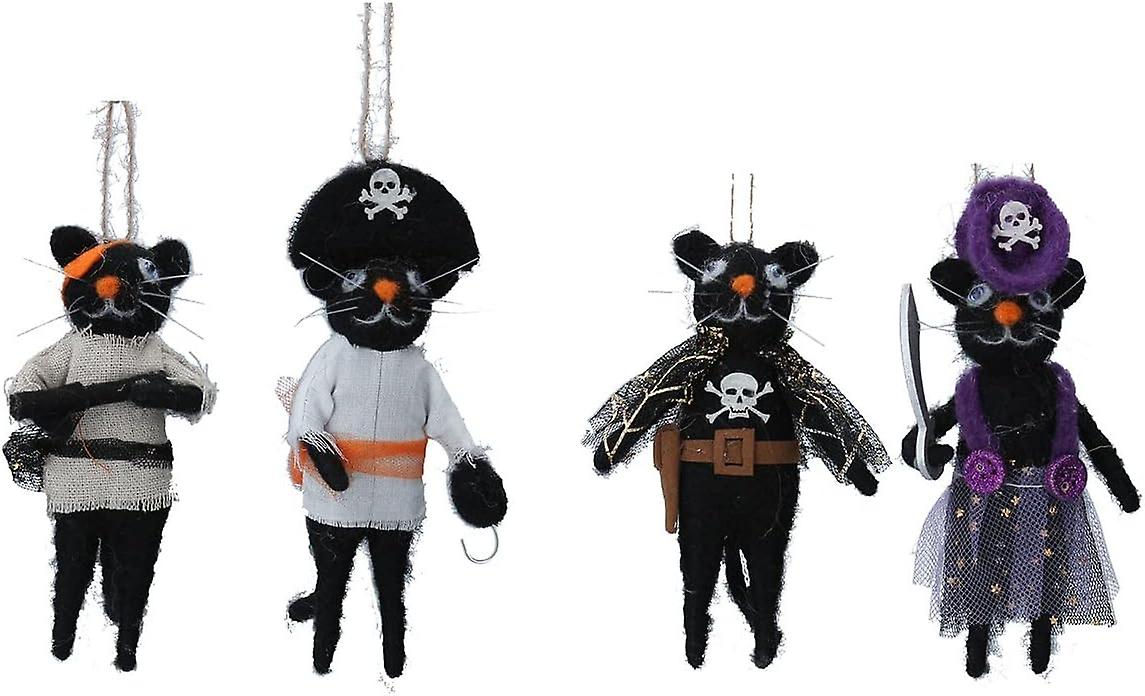 Gisela Graham Set of Four Pirate Cat Halloween Decorations