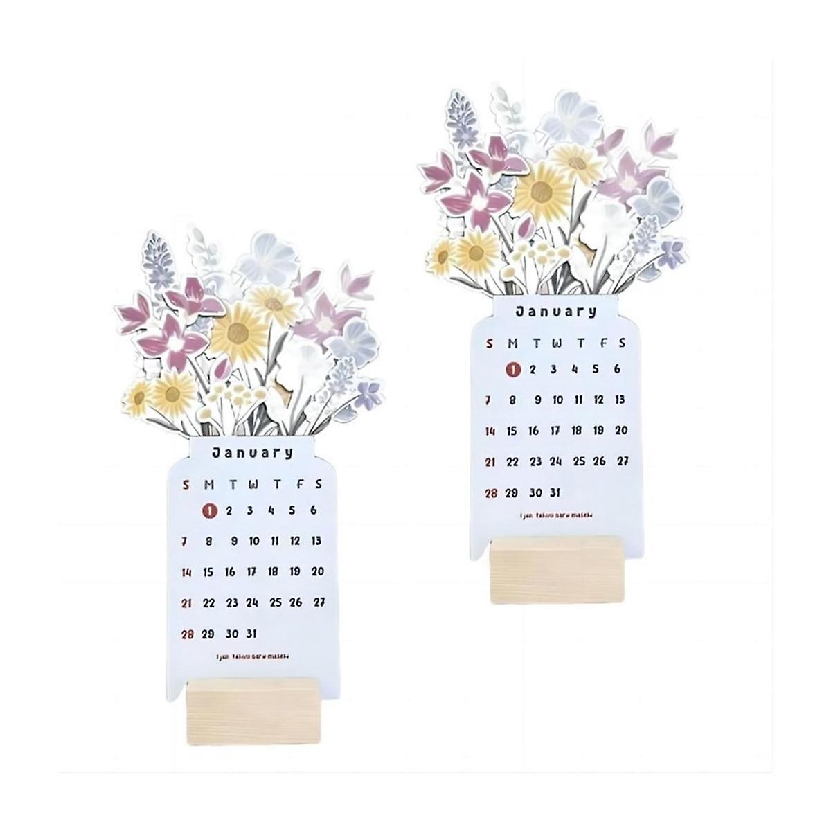 2PCS 2024 Bloomy Flowers Desk Calendar, Desk Calendar 2024, Mini Desk Calendar, 2024 Flower- Calend