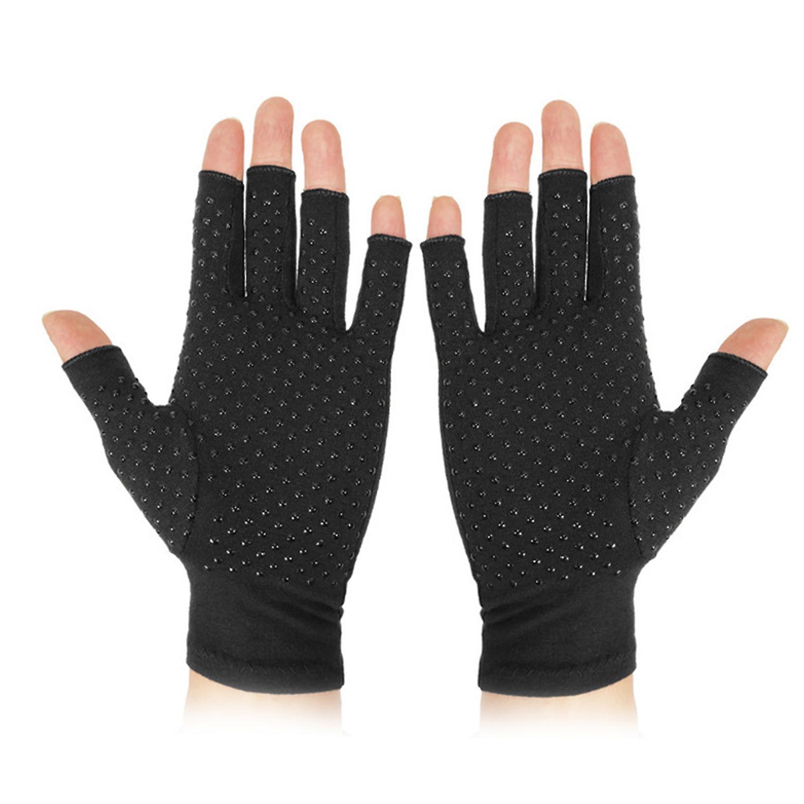 1 Pair Compression Arthritis Gloves Half Finger Bike Bicycle Gloves for Women Men Black Dispensing Palm Circumference 17cm Glove Length 22cm