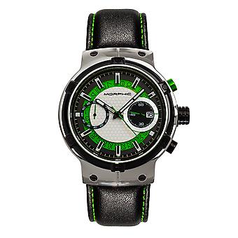 Morphic M91-serien Kronograf Læder-Band Watch m / Dato - Sølv / Grøn