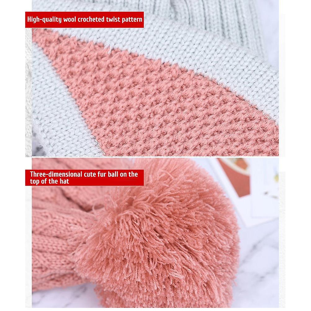 3-in-1 Winter Wool Hat Set with Fleece Lining, Pom Pom, One Size