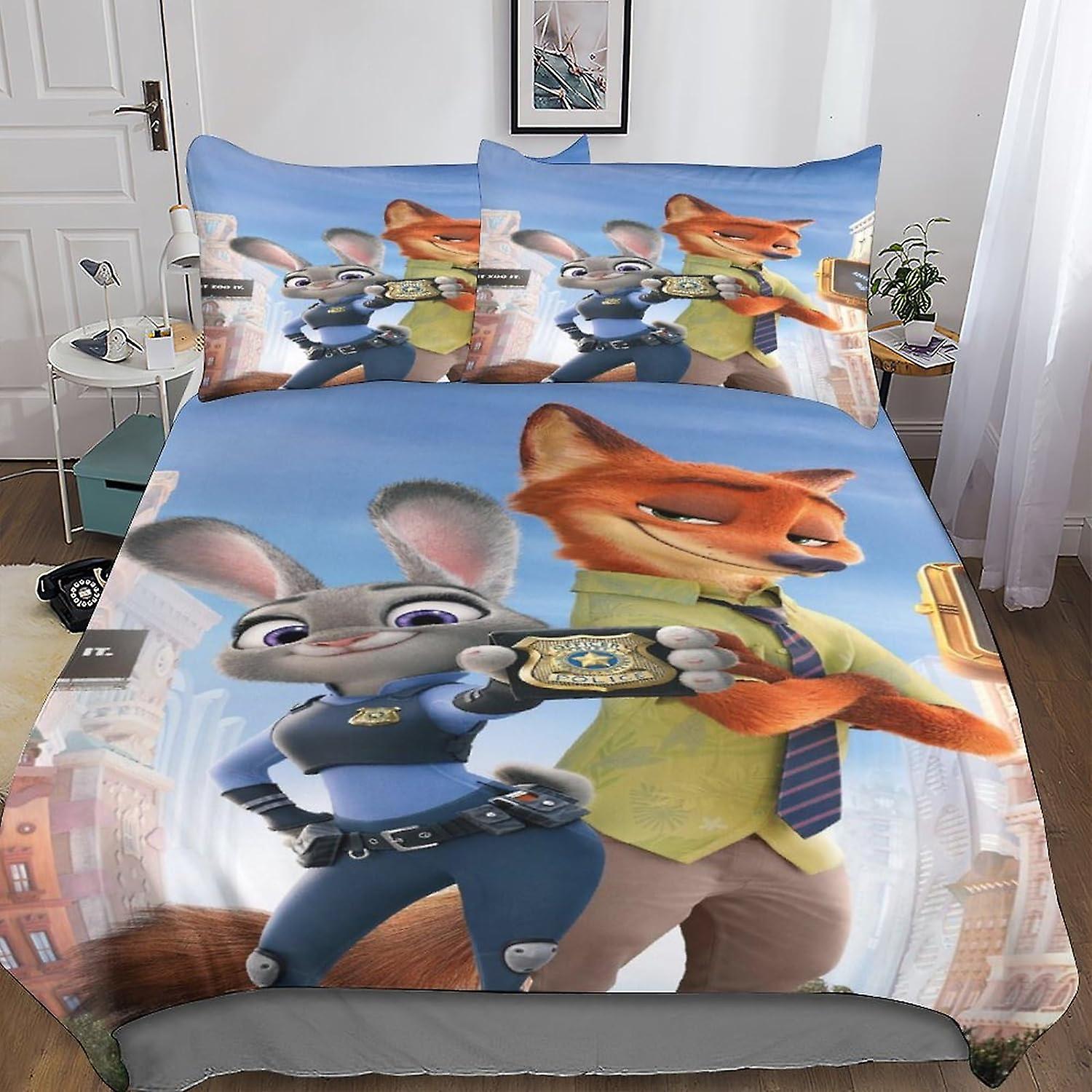 Zootropolis Duvet Cover Microfiber Bedding Set, 3D Print Judy Hopps & Nick Wilde Duvet Quilt Cover&Pillowcase,With Zipper Closure,Soft Duvet Cover for