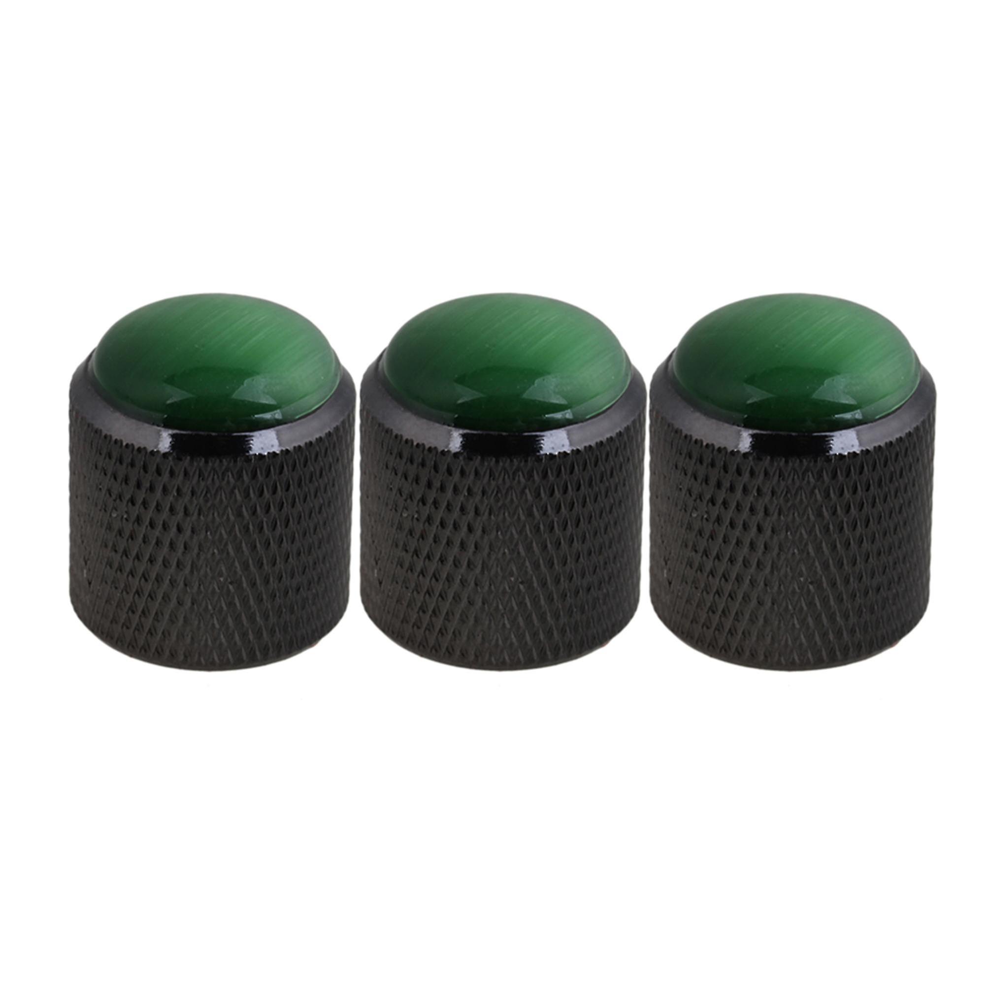 3 x Green Glass Head Practical Electric Guitar Black Dome Knobs Alloy