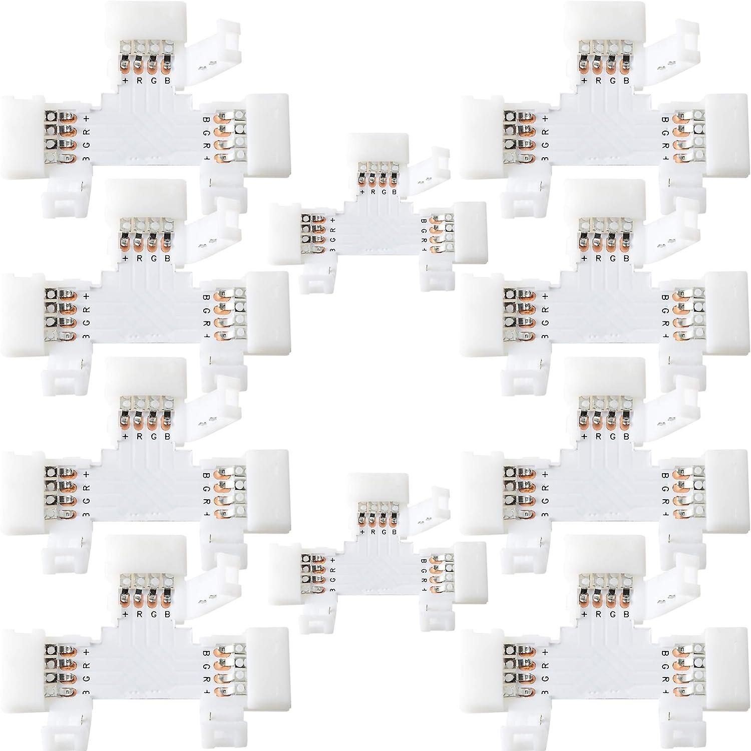 T Shape 4-Pin LED Connectors 10-Pack JACKYLED 10mm Wide Unwired Solderless Gapless Adapter Connector