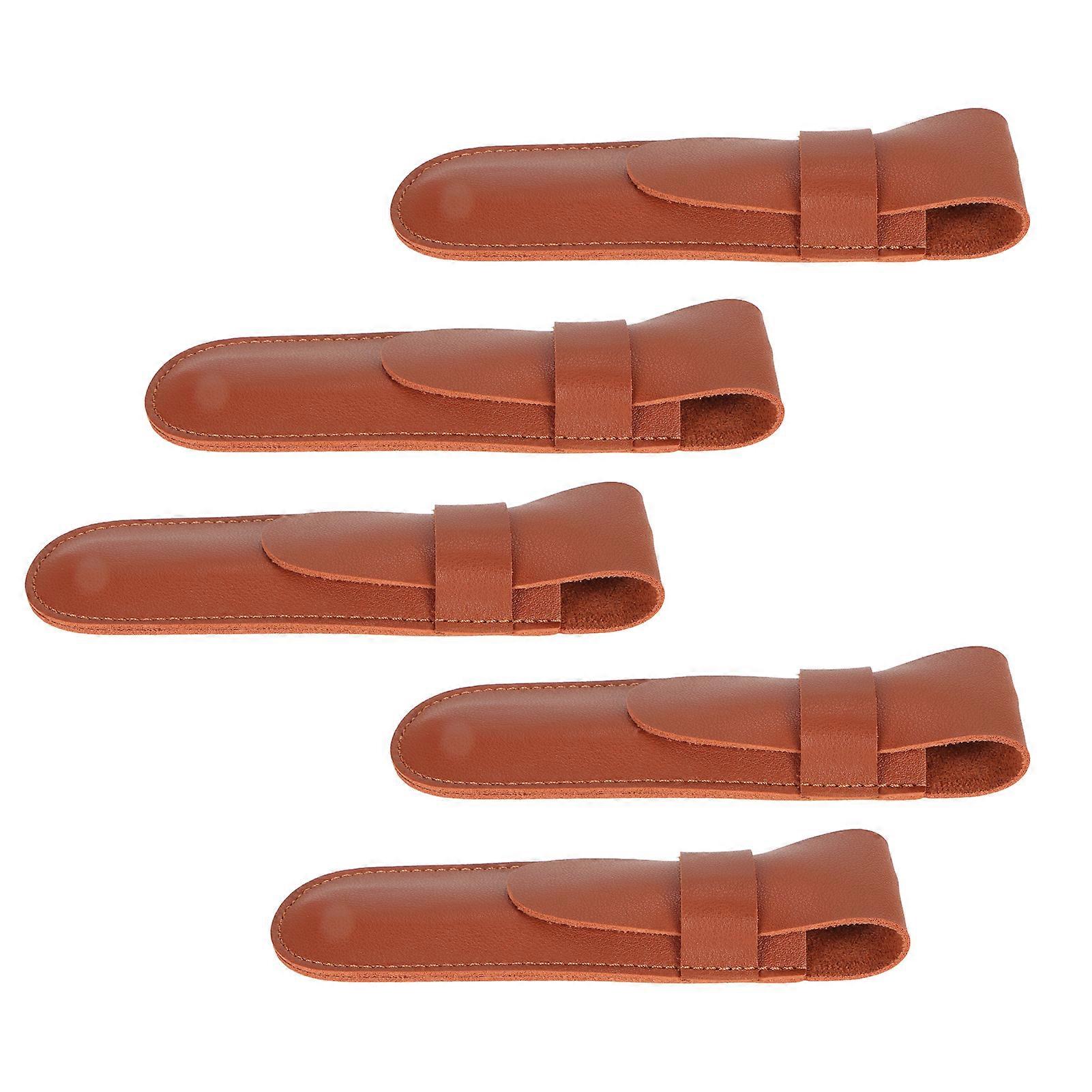 5PCS Portable Brown PU Leather Clipper Case with Comfortable Touch
