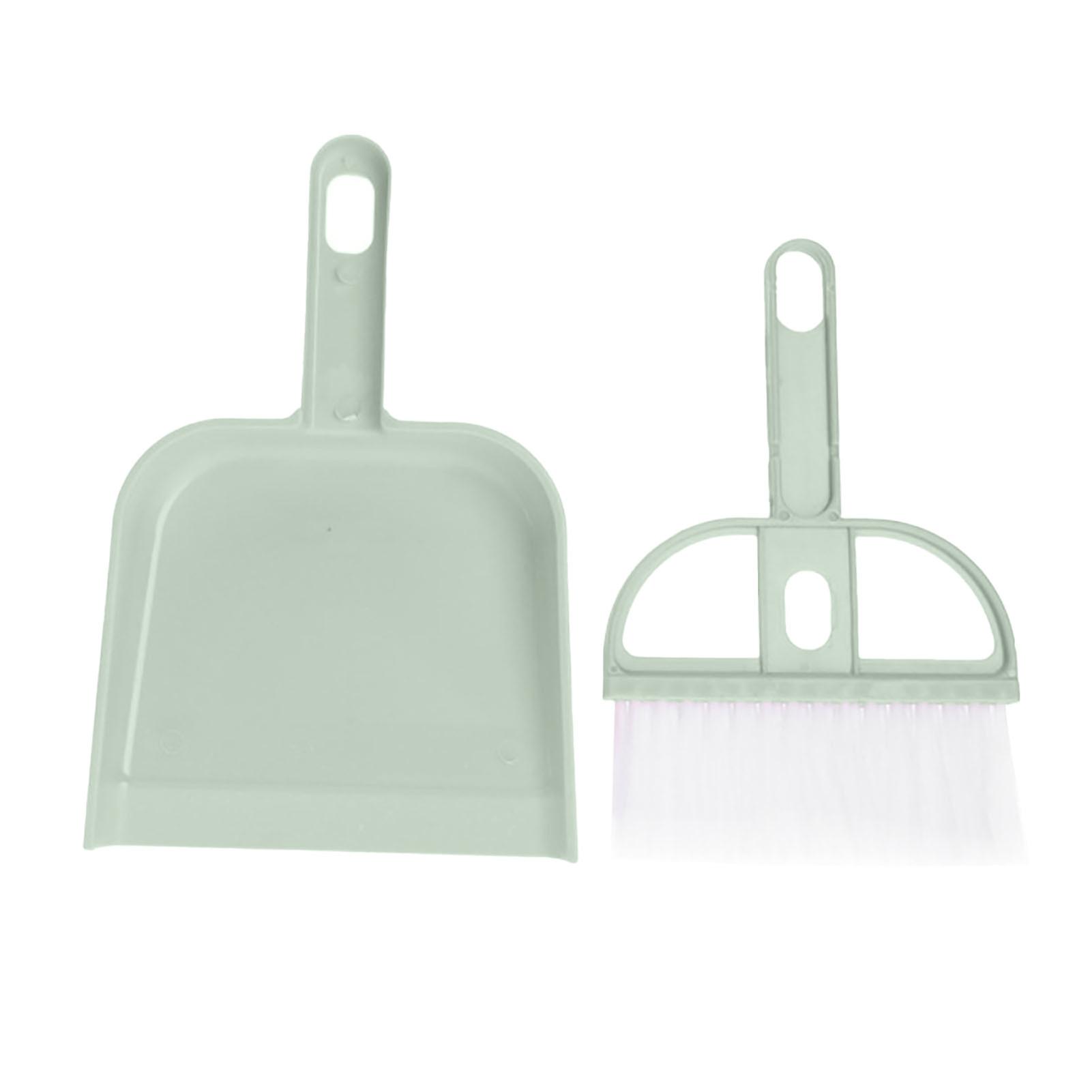 2PCS Set Small Broom and Dustpan Set Multifunctional Plastic Mini Hand Broom Dustpan for Desktop Green