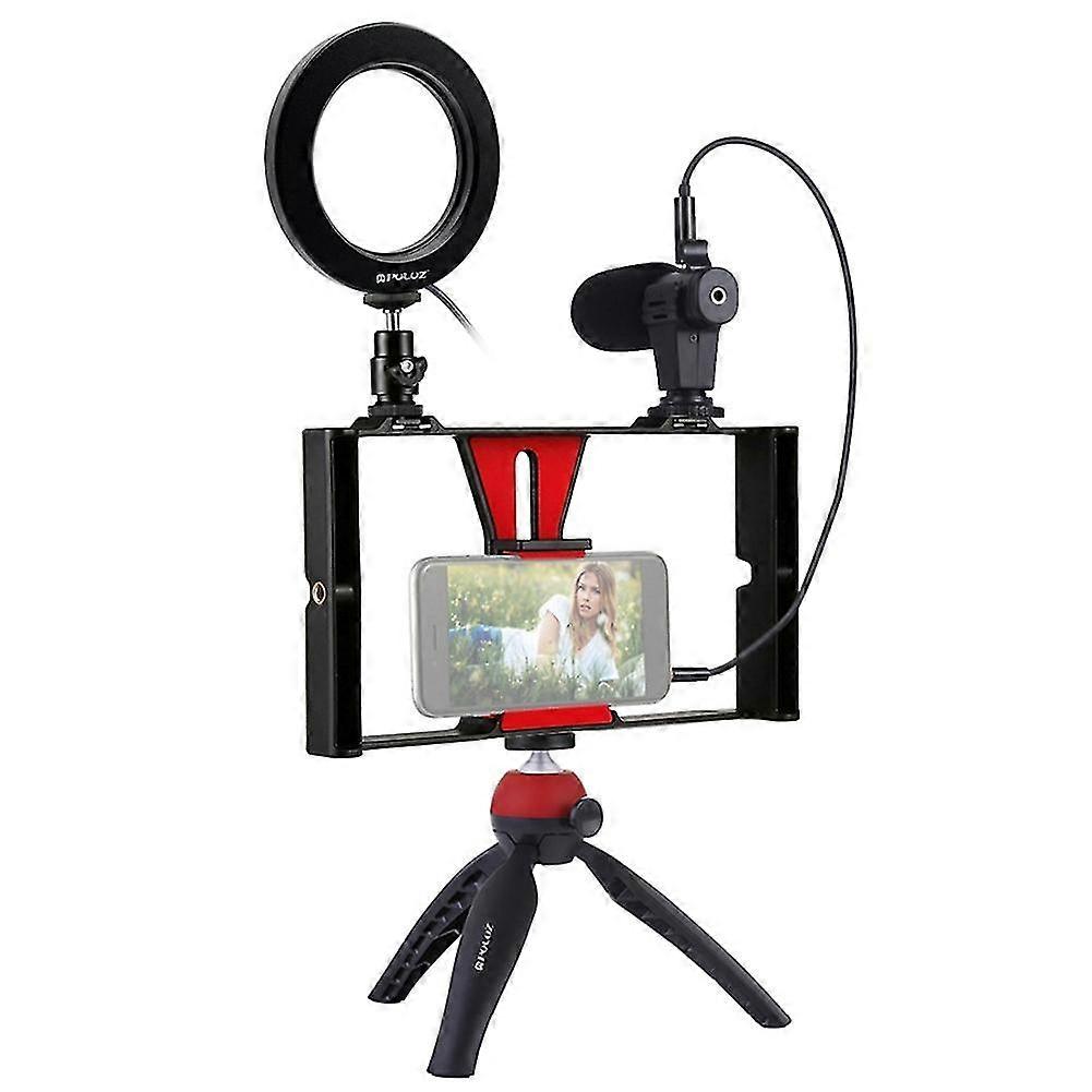 Vlog Live Broadcast Phone Video Rig Ring LED Light Microphone Tripod Mount Set