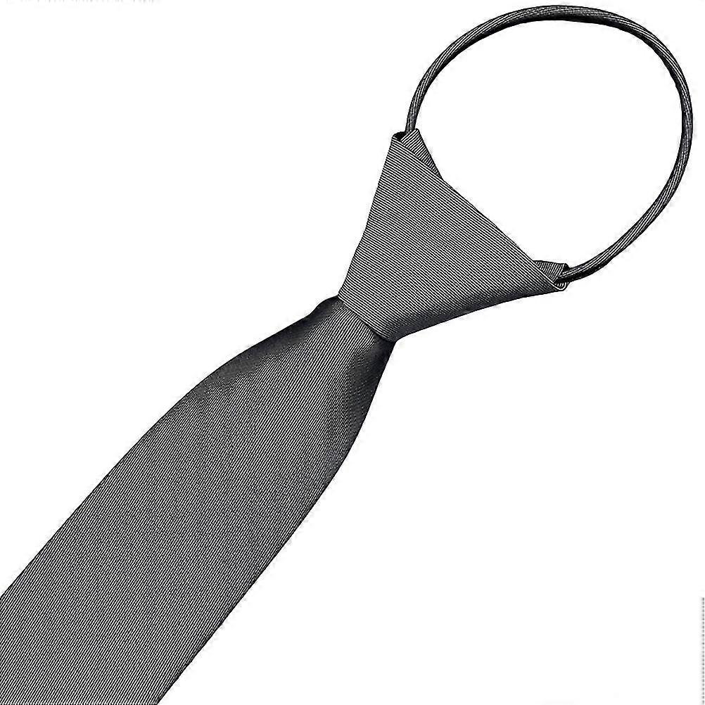 Zipper Men Ties Business Fashion Style Slim Men Neck Tie Simplicity Design Solid Color For Party Lazy Formal Ties (Dark Gray) Z