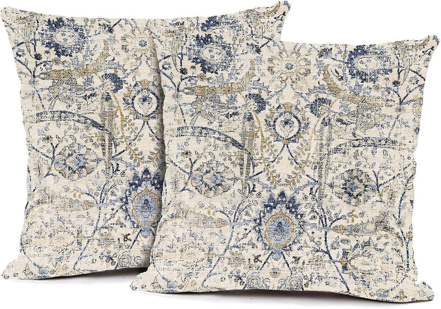 Boho kussenslopen 20x20 inch geometrische Tribal tapijt patroon gooien kussens covers Set van 2 geel blauw noodlijdend Vintage Outdoor decoratief kussen 