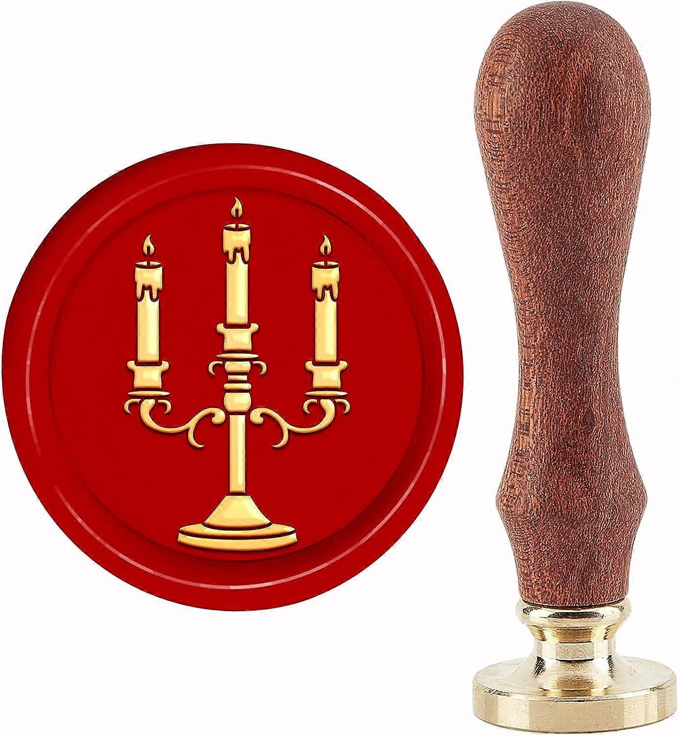 Candlestick Wax Seal Stamps Removable Retro Brass Sealing Stamp Heads Replacement 30mm with Vintage Wooden Handle for Envelopes Letter Invitations Car