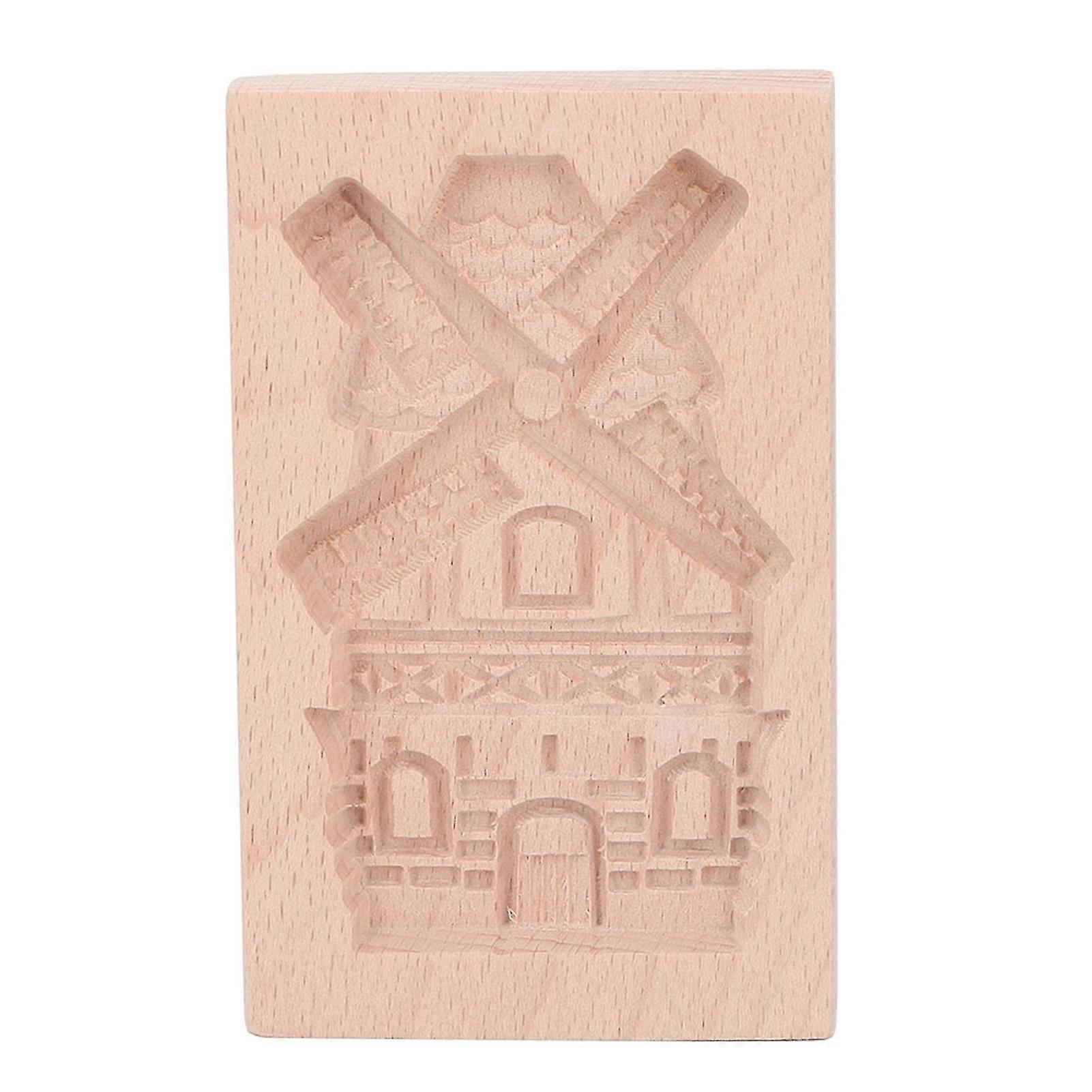 Reusable Beechwood Wooden Cookie Mould for Kitchen Baking - Windmill Design