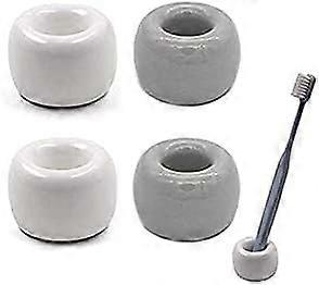 Small Mini Ceramic Toothbrush Holder, White/Grey Ceramics Handmade Bathroom Toothbrush Holders Set with Drainage for Couple Kids (4 Packs)