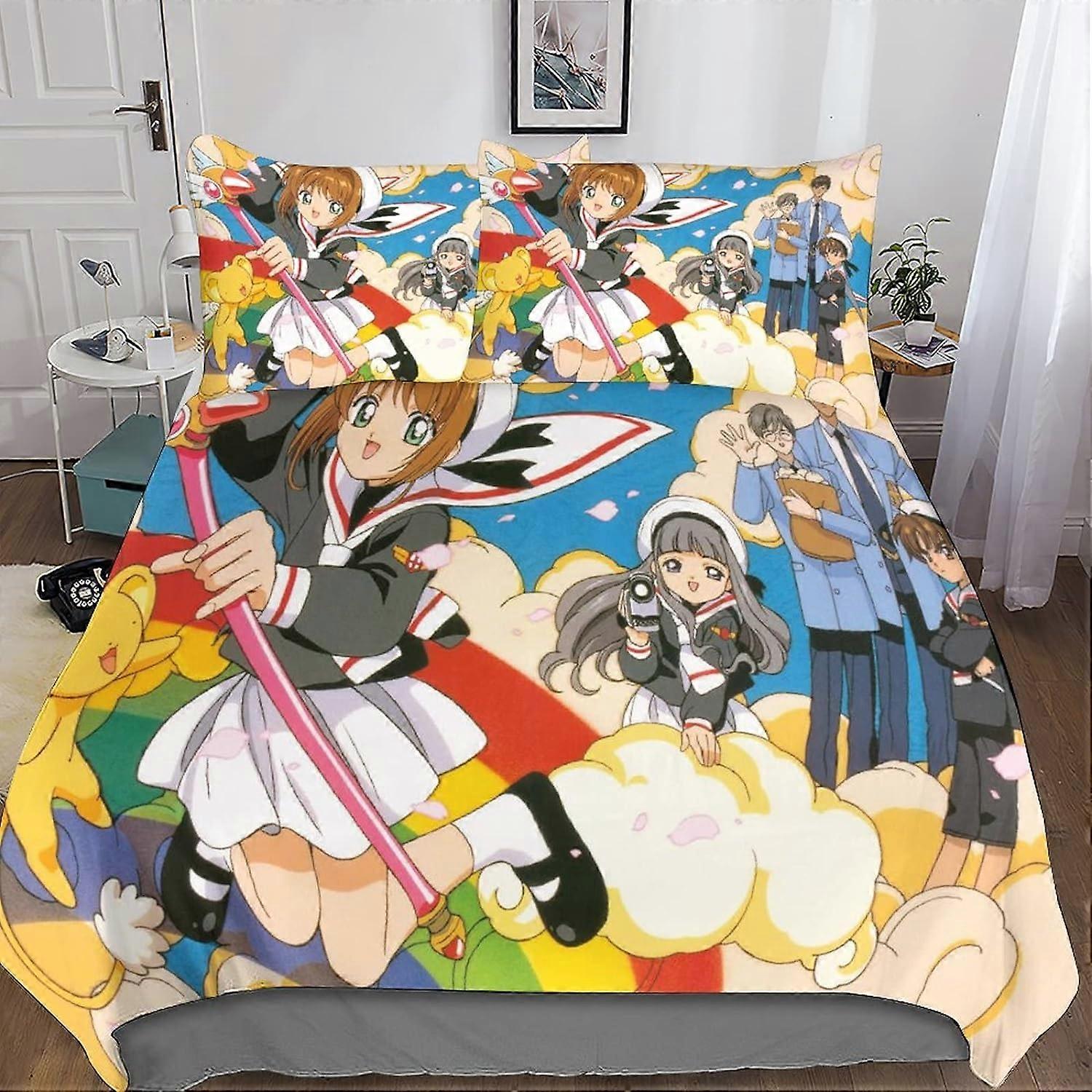 Cardcaptor Sakura Duvet Cover Sets D, Anime Printed Bedding Set with Pillowcase for Teens and Adults Double