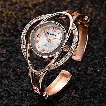Cansnow Relogio Feminino Mode Guld Klocka Kvinnor Armring Armband Klockor Lyx Rostfritt Stål Damer Armbandsur Kvinnlig Klocka Rose Guld Vit