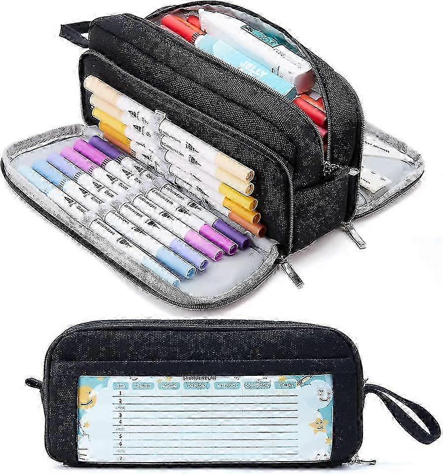 Pencil Case with 3 Compartments, Large Capacity Pencil Case