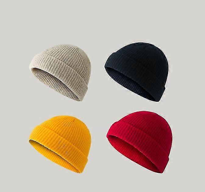 Fisherman Beanie Hats For Men Retro Trawler Beanie Skullcap Wool Knitted Beanie Cap For Unisex Gifts4pcs-red Black Yellow Beige