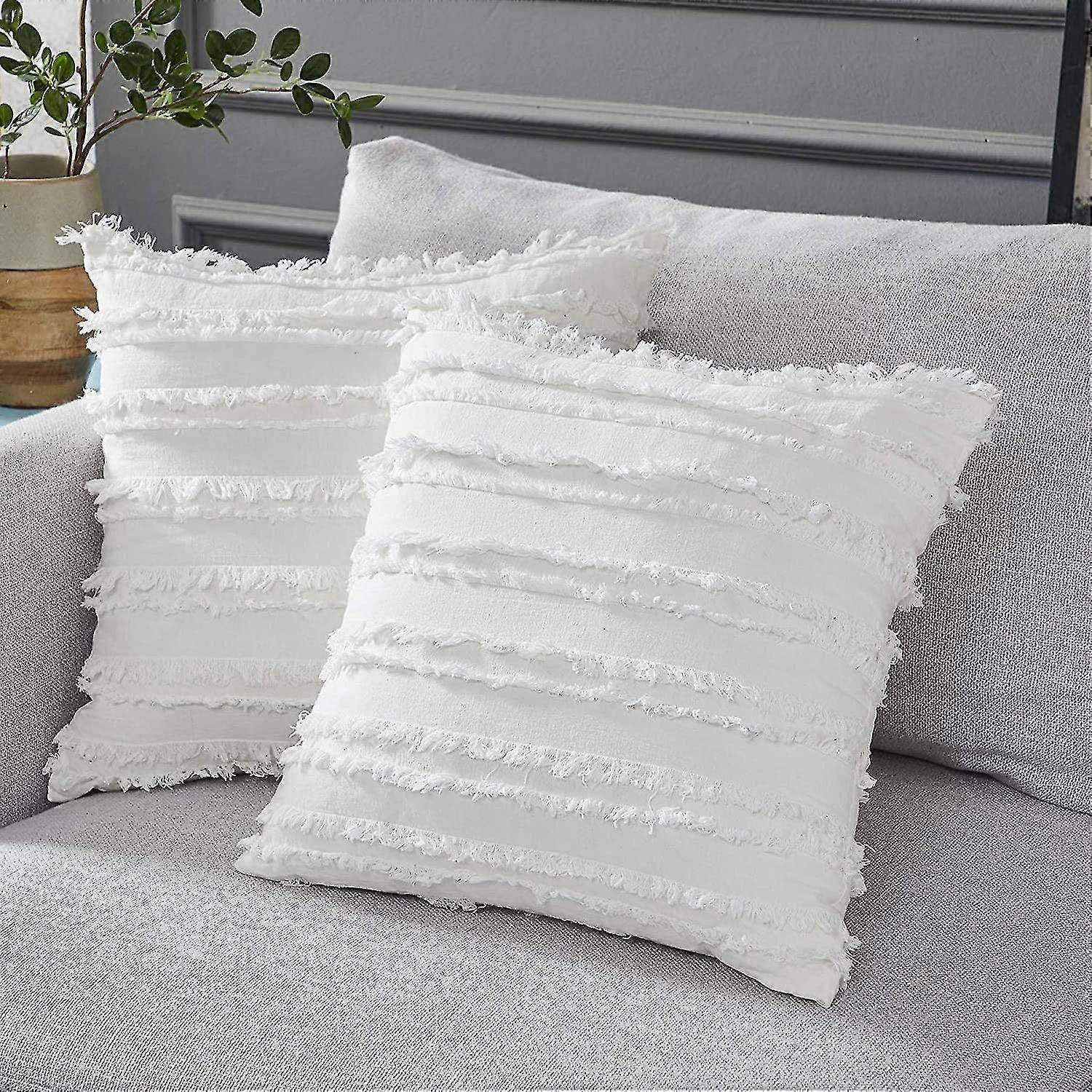 Witte plaid kussensloop, set van 2, wit 16 x 16