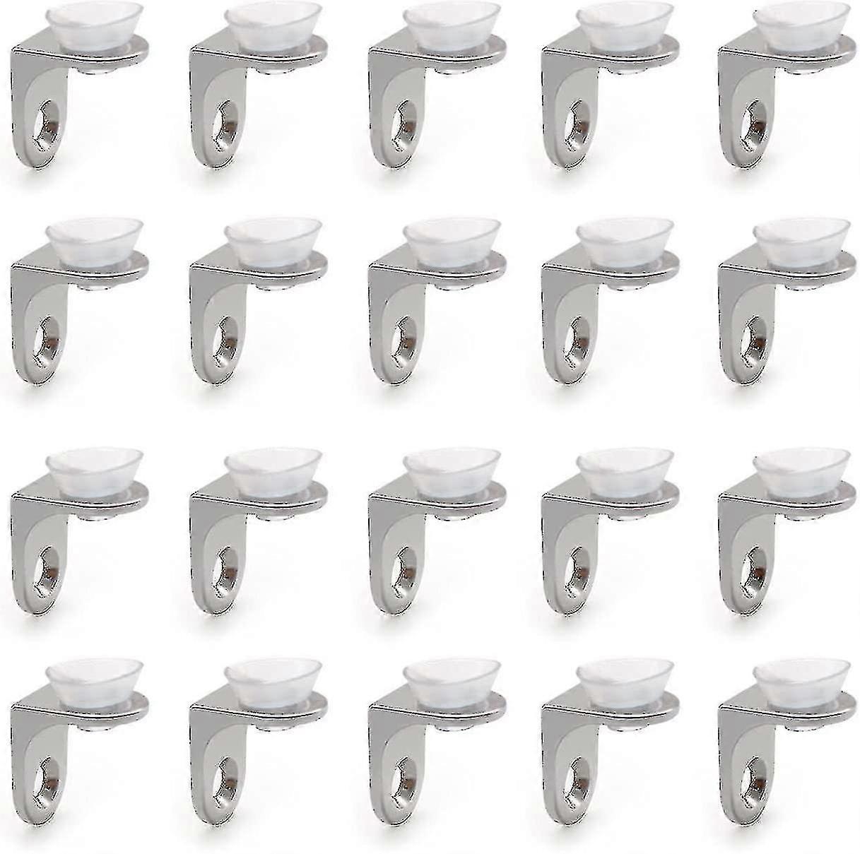 20 Pcs Right Angle Brackets With Suction Cup For Glass Shelf (silver With Screws) Jiujiuso