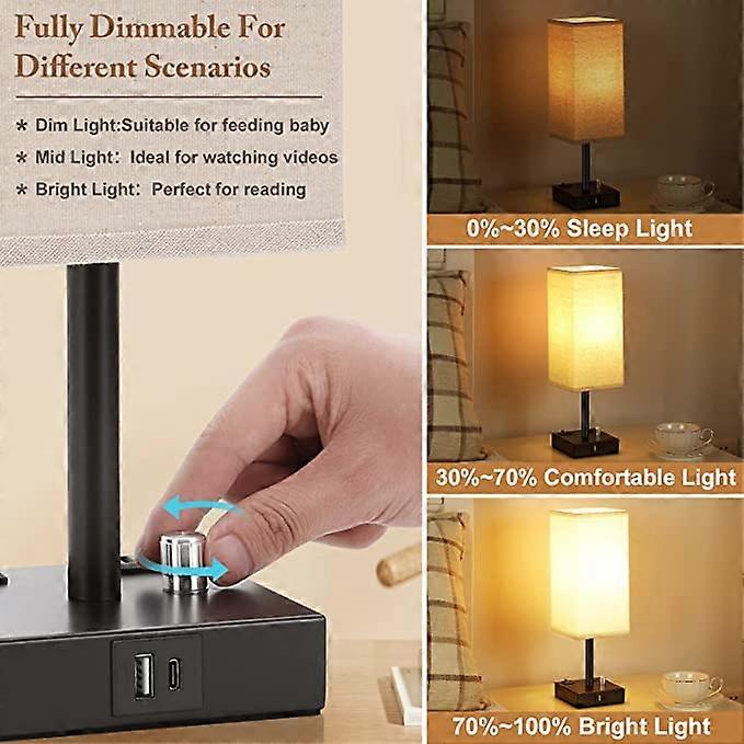 kakanuo Lampada da Tavolo Set di 2, Lampada da Comodino Touch Dimmerabile con Porte di Ricarica USB-A+C Paralume in Lino Grigio, Abat Jour da Comodino Moderno per Camera da Letto Soggiorno Ufficio
